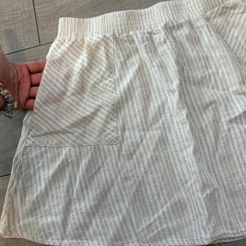 Linen Blend Mini‎ Skirt Cream Elastic Waist Casual Summer Skirt